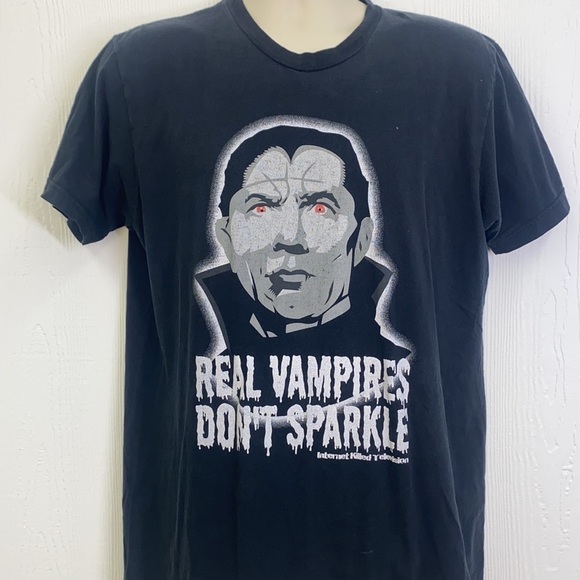 American Apparel - Real Vampires Don’t Sparkle Graphic Tee Shirt Size Large - Picture 6 of 10
